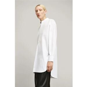 Joseph Edwin Poplin White Cotton Tunic Blouse Shirt Mandarin Collar Tunic 36 NWT